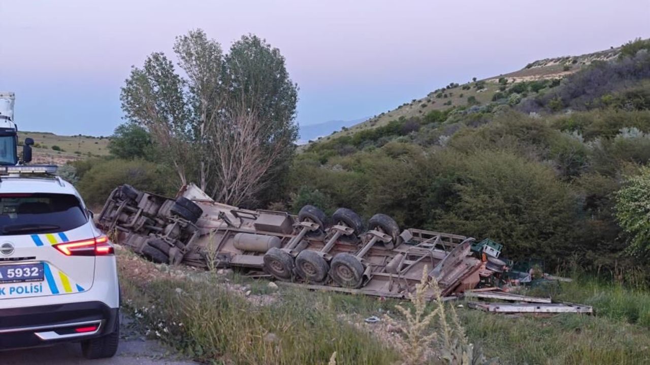 Malatya'da ekmek yüklü tır şarampole devrildi