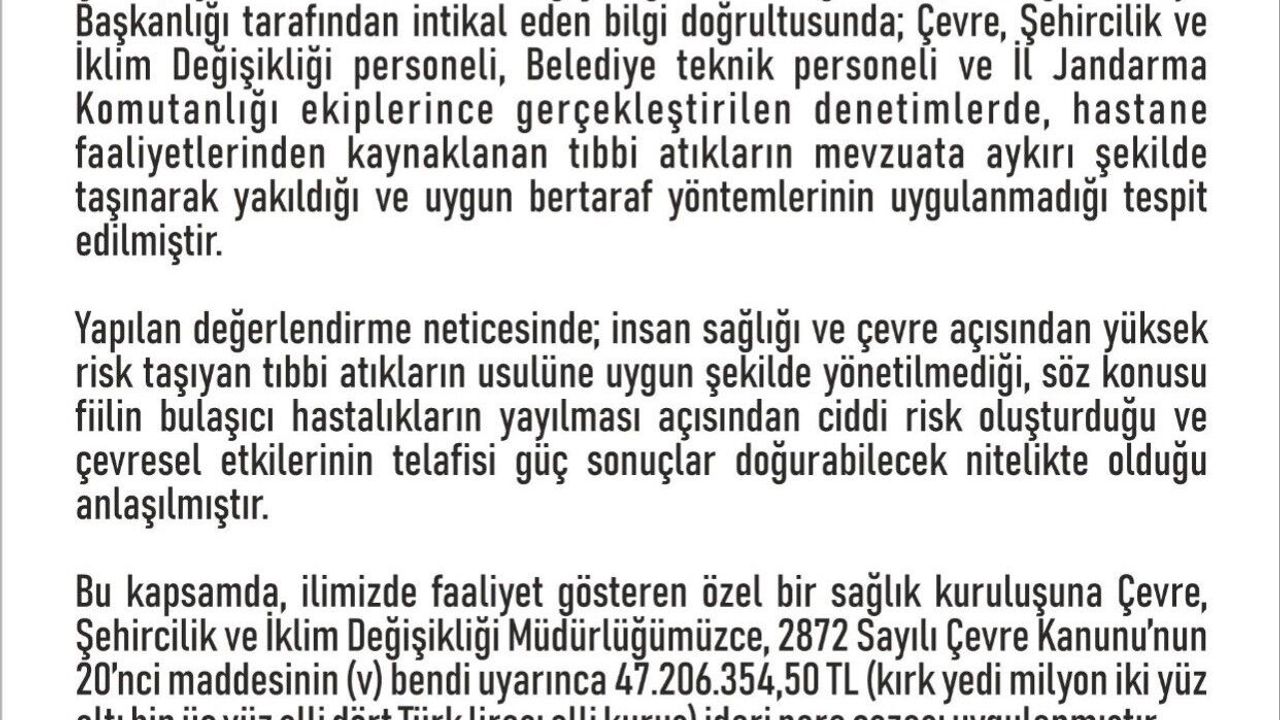Elazığ Valiliği Duyurdu: O Hastaneye 47 Milyon TL Ceza