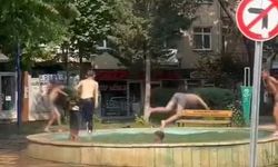 Elazığ’da havalar ısındı, çocuklar süs havuzuna akın etti