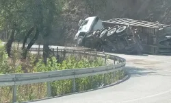 Yığılca yolunda TIR devrildi!