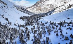 Kar yağışıyla beyaza bürünen Aladağlar Milli Parkı dronla görüntülendi