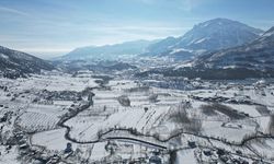 Yeşilgöz Gölü'nde kış manzarası havadan görüntülendi