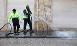 Mardin'de tarihi 1. Cadde'de kar sonrası temizlik ve yenileme çalışması devam ediyor