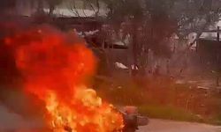 Adıyaman'da seyir halindeki motosiklet yandı