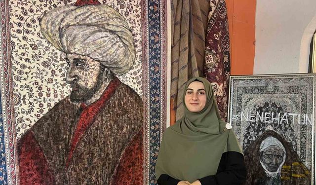 Erzurum'da halıların üzerine tarihi şahsiyetleri çiziyor