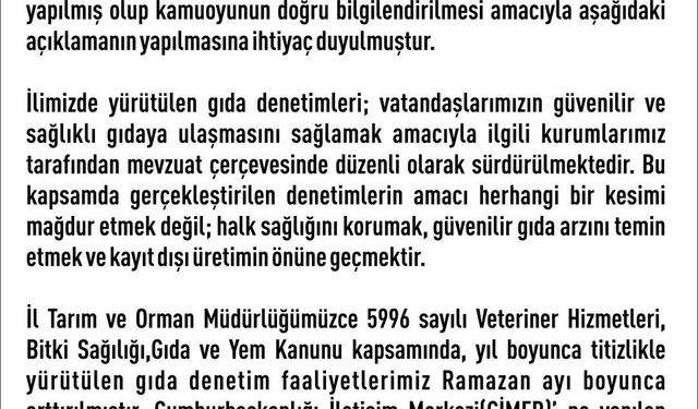 Elazığ Valiliği'nden denetim açıklaması