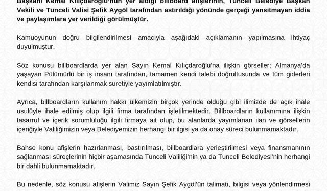 Tunceli'deki Kılıçdaroğlu Afişlerinin Sırrı Çözüldü! Valilikten Açıklama