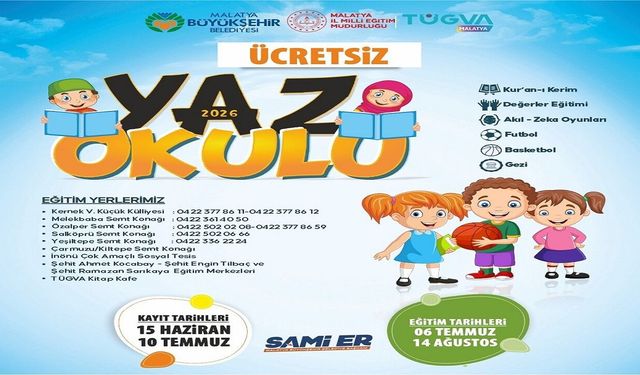 Malatya’da Yaz Tatili Başlıyor: Büyükşehir’den 8-14 Yaş Grubuna Ücretsiz Yaz Okulu