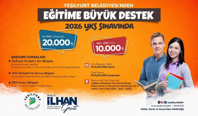 Yeşilyurt Belediyesi’nden öğrencilere büyük destek! İlk 2 bine girenlere 20 bin TL’ye kadar ödül