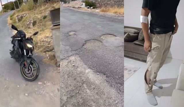 Akçadağ’da Yol Çukuru Kazaya Davetiye Çıkardı: Motosikletli Sürücü Kaza Yaptı