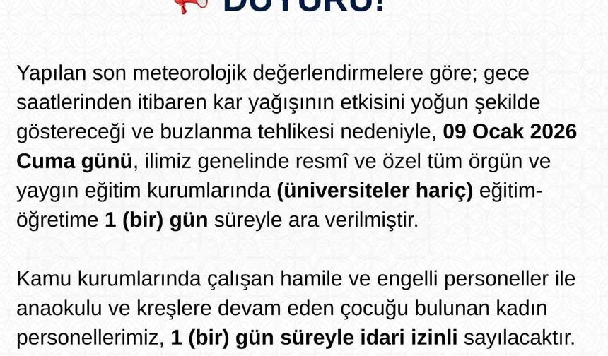 Tunceli'de eğitime 1 gün ara