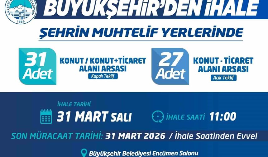 Kayseri Büyükşehir Belediyesi 58 Arsa Satıyor!