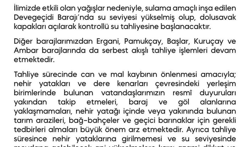 Diyarbakır’daki Barajlarda Kontrollü Su Tahliyesi Başlatıldı