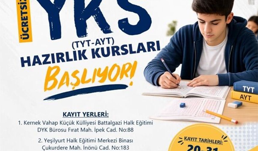 Malatya'da Lise Mezunlarına Ücretsiz YKS Kursu Müjdesi! Kayıtlar Başlıyor