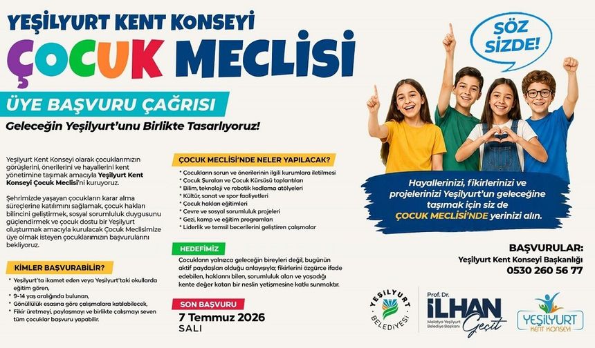 Yeşilyurt’ta Çocukların Söz Hakkı Var: "Çocuk Meclisi" İçin Başvurular Başladı!