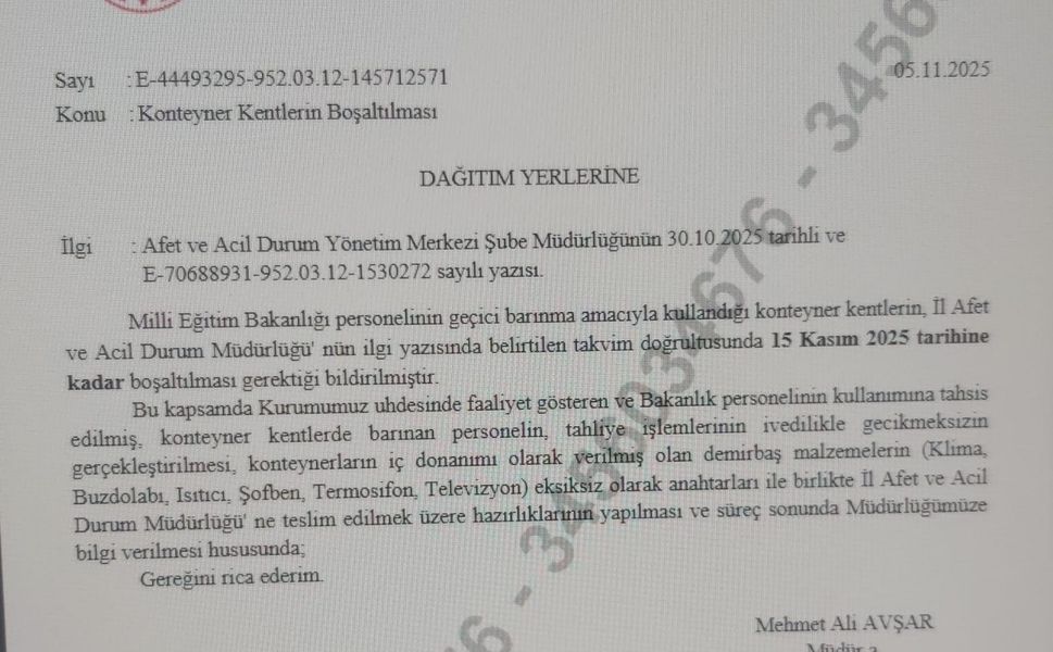 Malatya’da öğretmenlere 10 günlük tahliye bildirimi tepki çekti