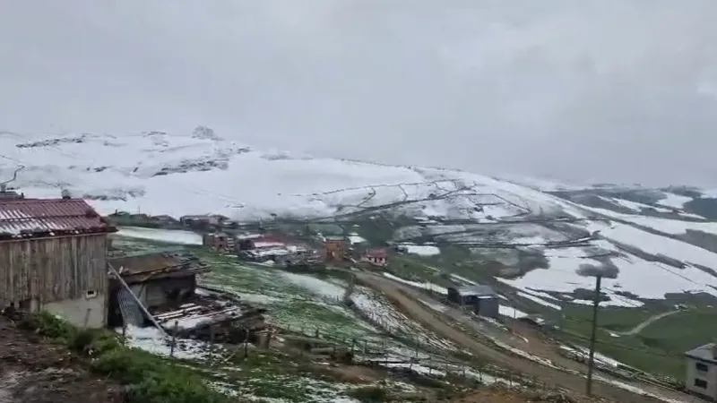<p>Doğu Karadeniz Bölgesi’nde birkaç gündür mevsim normallerinin altına düşen  hava sıcaklıkları yüksek yaylalarda  Mayıs ayında kar yağışının görülmesine neden oldu.</p>